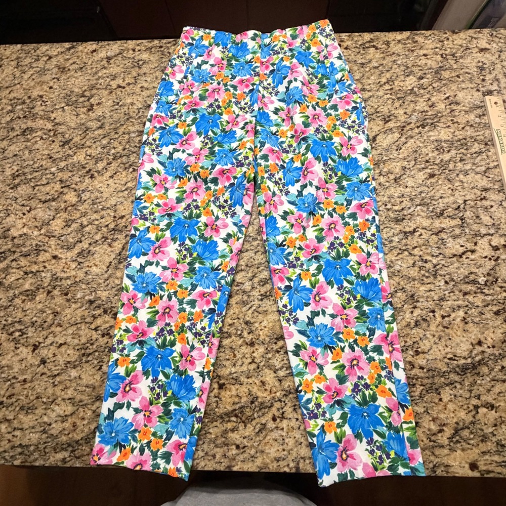 NEW Zara Floral Print High Waisted Straight Leg Pants Multicolor Women Size L ws